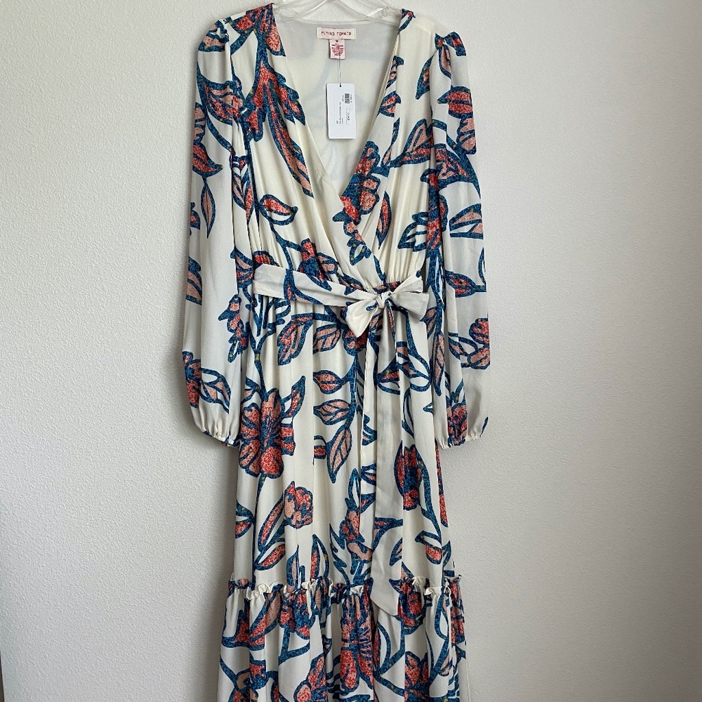 FLYING TOMATO - SIZE M - Long Sleeve Floral Midi Dress